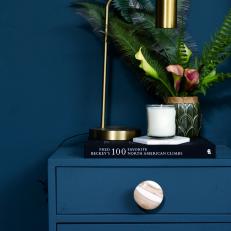Midnight Blue Nightstand Blends Into Matching Wall
