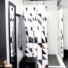 Stall Shower With Stylish Geometric-Print Shower Curtains