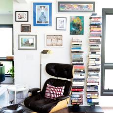 Reading Nook With Eames Recliner and Vertical Bookshelves