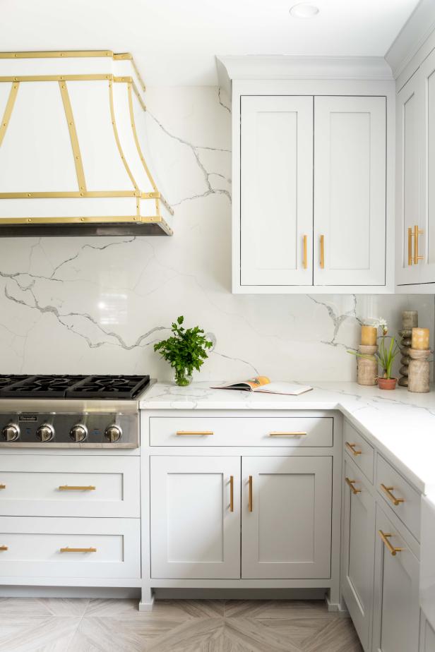 Modern White Kitchen with Mosaic Floor Tiles - Luxe Interiors + Design