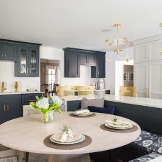 Transitional Eat In Kitchen With Ikat Cushions