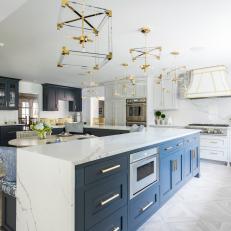 Blue and White Transitional Chef Kitchen