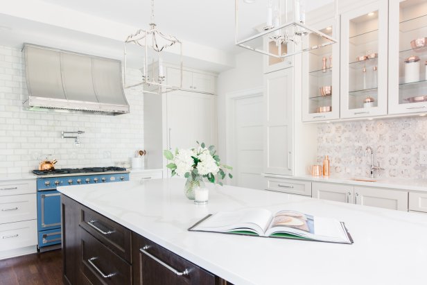 White Kitchen With Blue Range