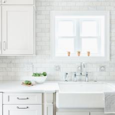 White Transitional Kitchen With Farmhouse Sink
