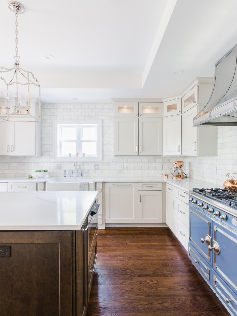 White Transitional Chef Kitchen With Blue Stove | HGTV