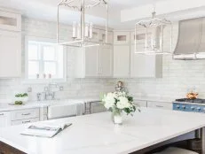 White Kitchen With Lantern Pendants