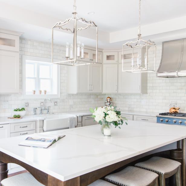 White Kitchen With Lantern Pendants