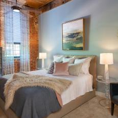 Modern Neutral Master Bedroom with Exposed Brick 