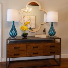 Modern Console Table and Quatrefoil Mirror