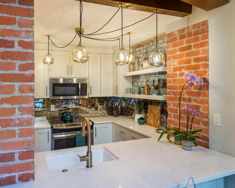 Modern Loft Kitchen with Glass Pendant Lights