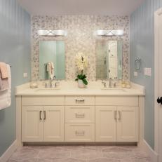 Modern White Master Bathroom with Double Vanity