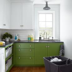 Laundry Room With Green Cabinets