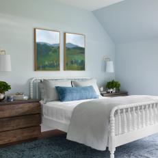 Blue Cottage Master Bedroom With Spool Bed