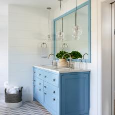 Master Bathroom With Blue Vanity
