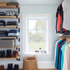 Walk-In Closet With Oak Shelves