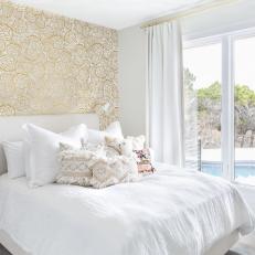 Guest Bedroom With Gold Floral Wallpaper
