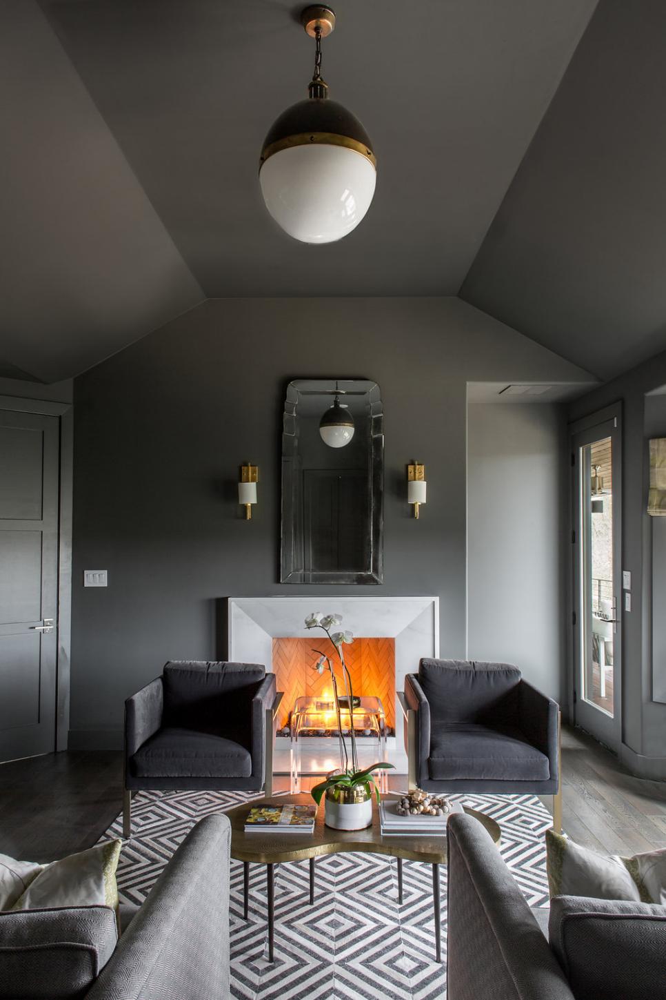 Dark Gray Living Room With Fireplace | HGTV
