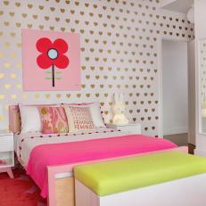 Pink Bedroom With Gold Heart Wallpaper