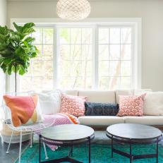 Contemporary Sun Room With Pink Pillows