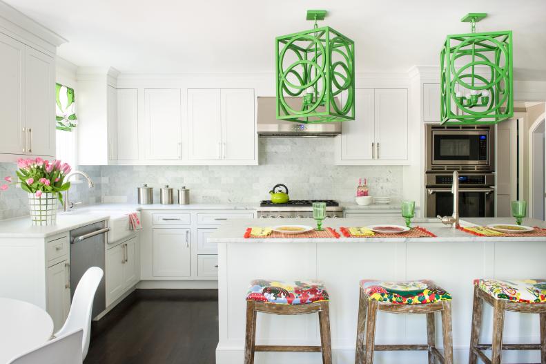 Tropical Kitchen With Green Pendants
