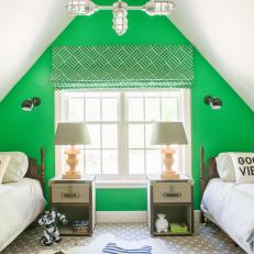 Contemporary Boys Room With Green Accent Wall