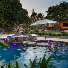 Backyard and Pool With Purple Lights
