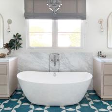 Modern Soaking Tub With Double Vanities 