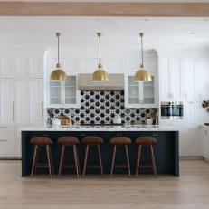 White And Navy Eat-In Kitchen Island