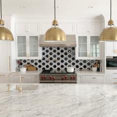 Traditional Kitchen With Oversized Marble Island
