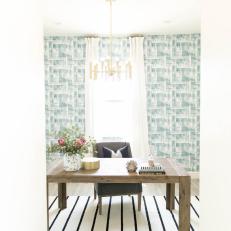 Eclectic Home Office With Striped Rug