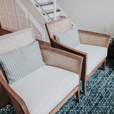 Woven Club Chairs With Striped Accent Pillows