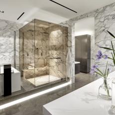 Spa Bathroom With Gray Glass Shower