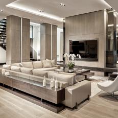 Gray Modern Living Room With Paneling