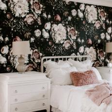 Master Bedroom with Black Floral Wallpaper 