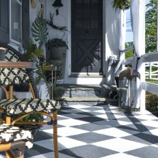 Farmhouse Porch with Hand-painted Harlequin Floor 