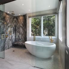 Spa Bathroom With Gray Marble Shower