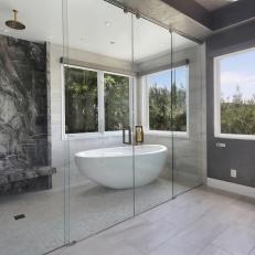Gray Spa Bathroom With Wet Room