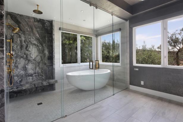 Gray Spa Bathroom With Wet Room Hgtv