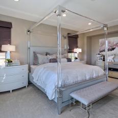 Purple Bedroom With White Dresser