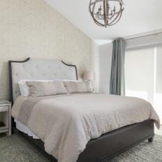 Neutral Transitional Bedroom With Gray Curtains