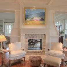 Traditional Farmhouse Living Room With Built-In Fireplace