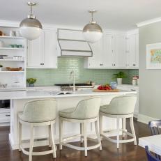 Cottage Open Plan Kitchen With Green Backsplash