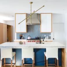 Blue and White Open Plan Kitchen