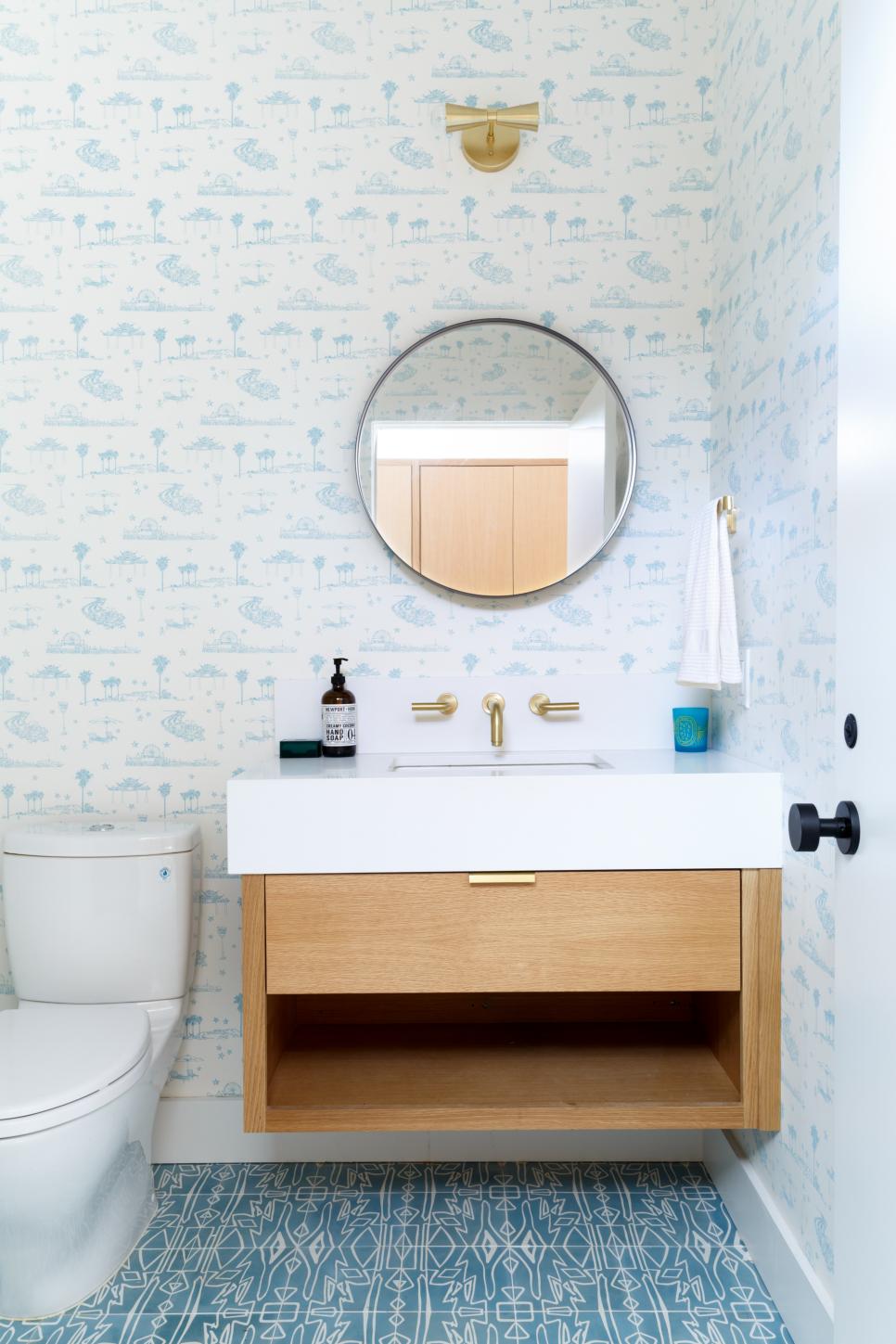 Blue and White Contemporary Powder Room HGTV