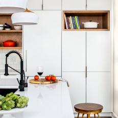 White Kitchen Cabinets and Bookshelf
