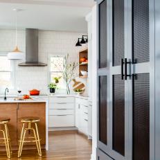 Scandinavian Open Plan Kitchen With Gray Cabinet