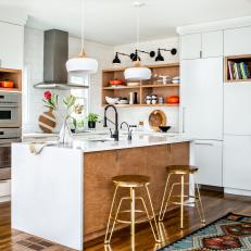 Scandinavian Open Plan Kitchen With Colorful Runner