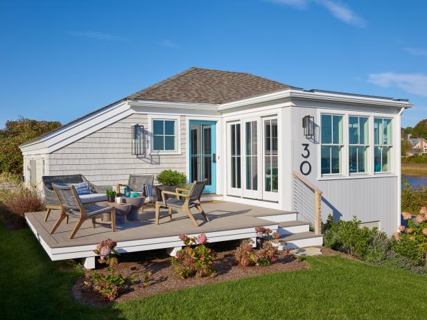 Small Beach Cottage with Porch and Blue Door