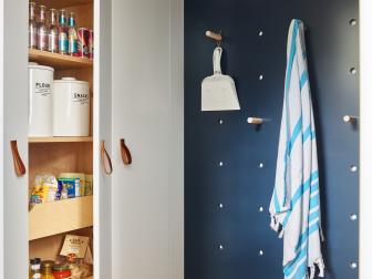 Mudroom with Pantry and Pegboard Wall