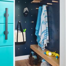 Mudroom Bench with Pegboard Wall